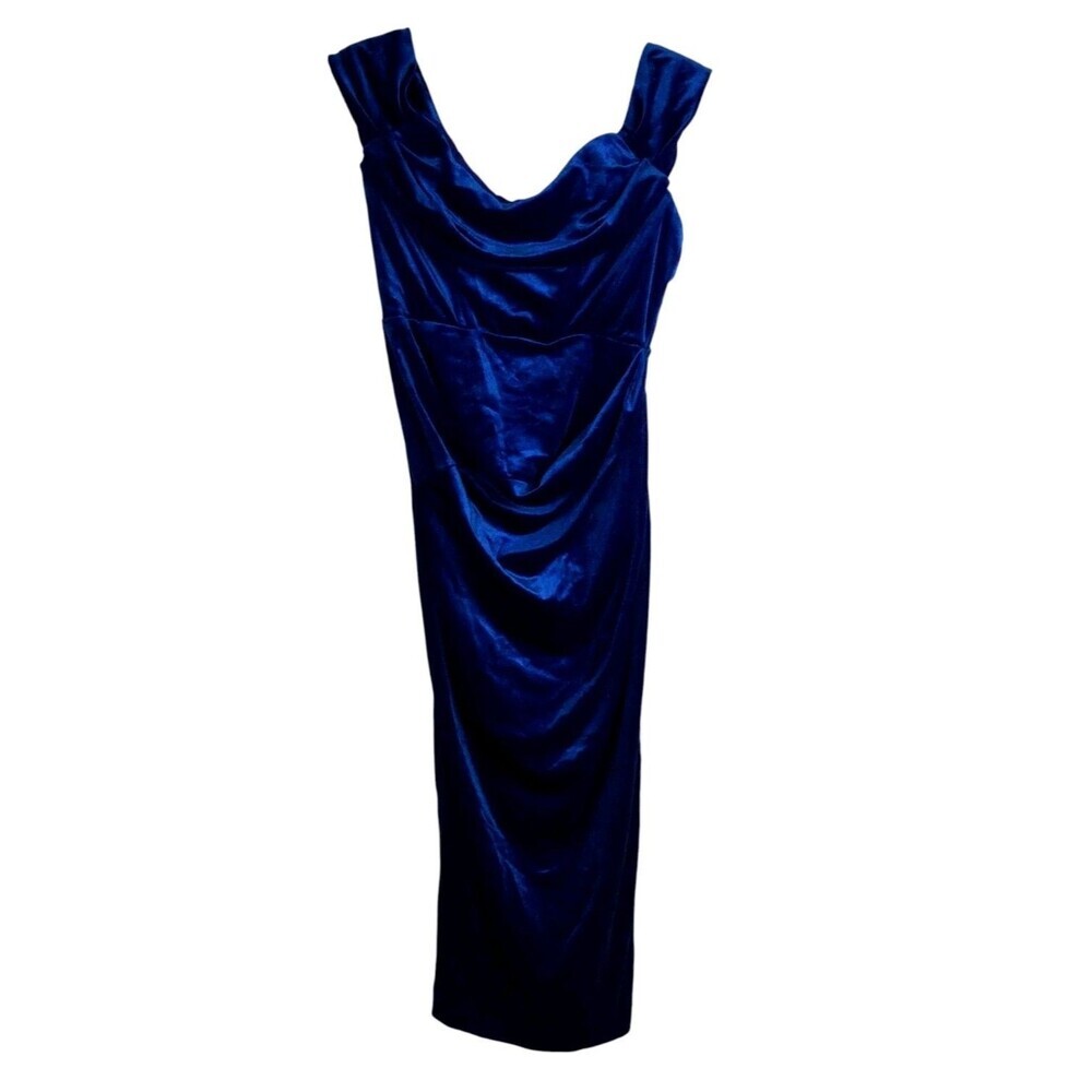 Line and Dot Womens Brylie Velvet Midi Dress Sleeveless Royal Blue Size M NWT